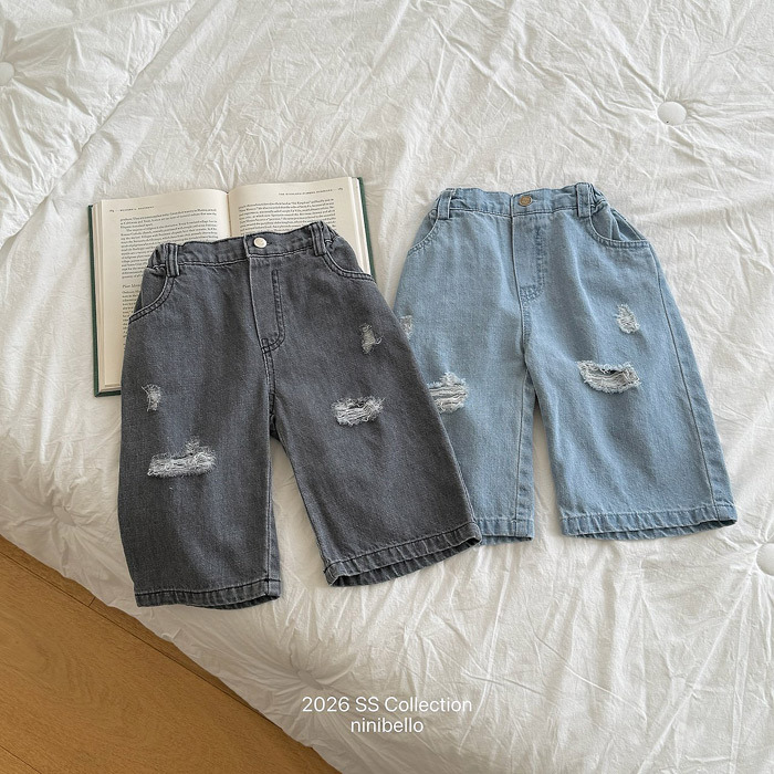 正韓夏NINIBELLO 兩色個性破壞牛仔直筒褲