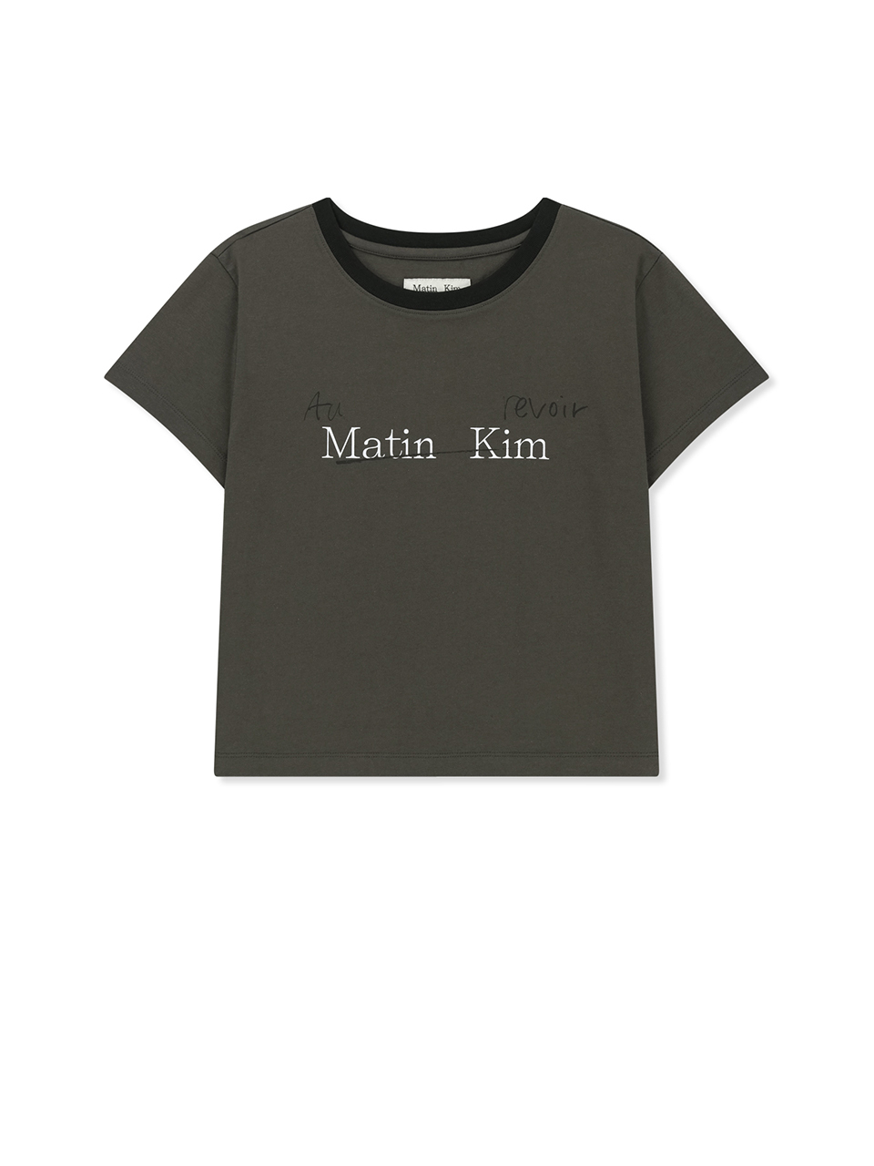 羅紋滾邊LOGO短版上衣 炭灰