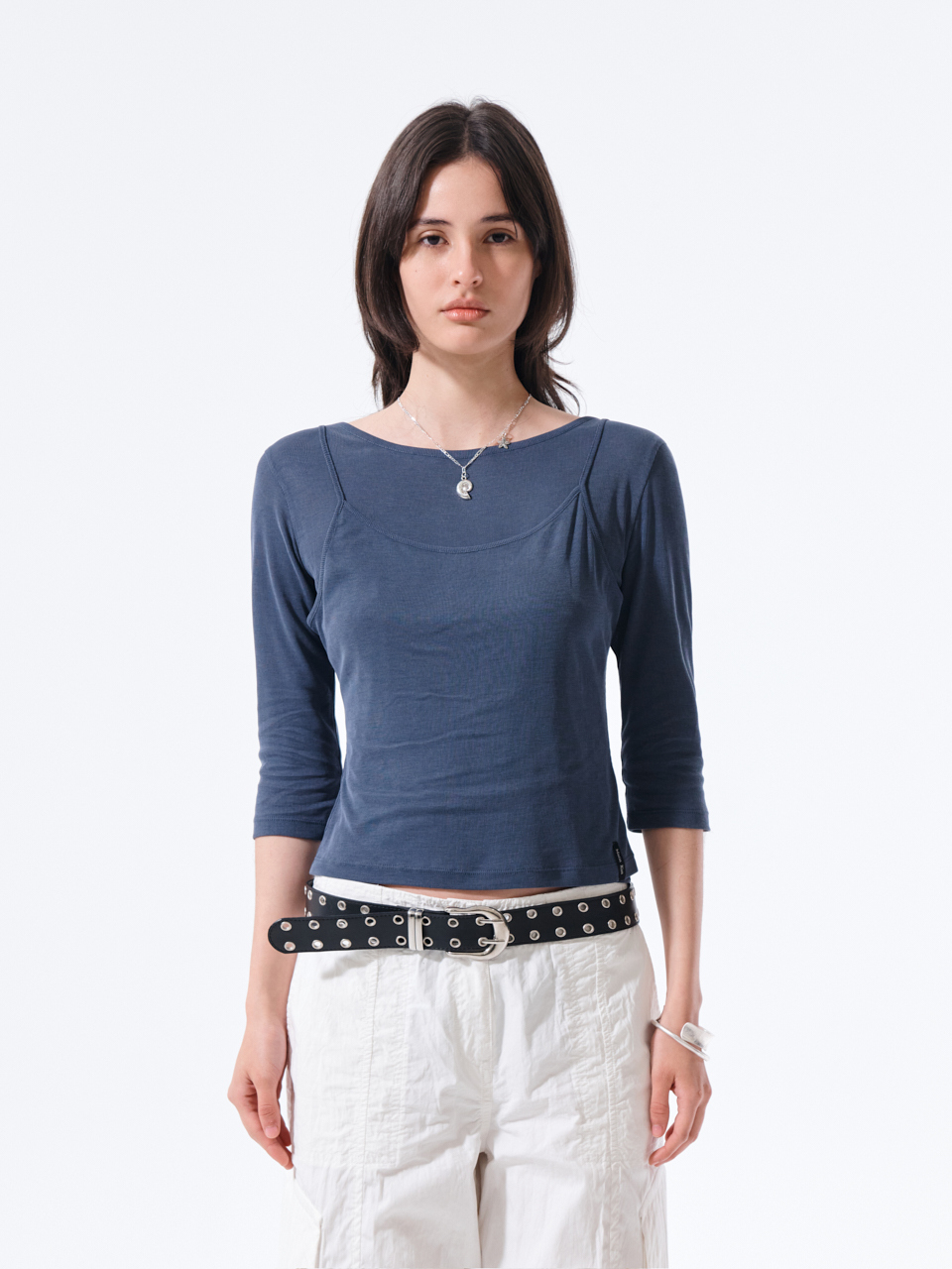 七分袖疊穿上衣套裝 煙燻藍