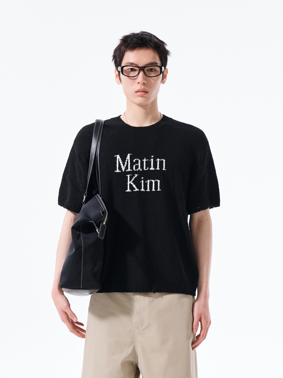 LOGO提花半袖針織上衣男款 黑色