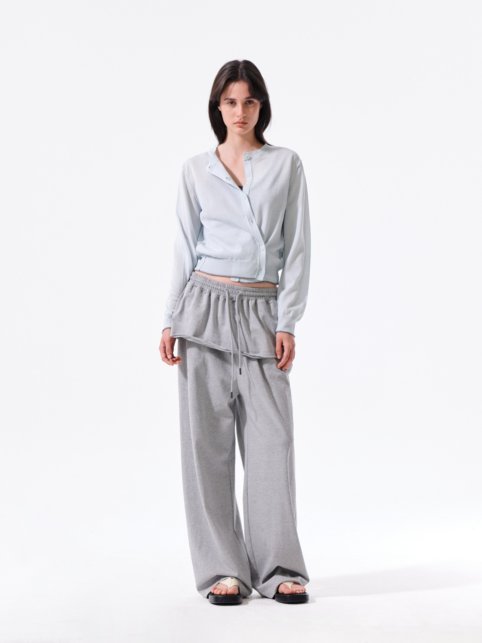 疊搭針織裙褲 灰色