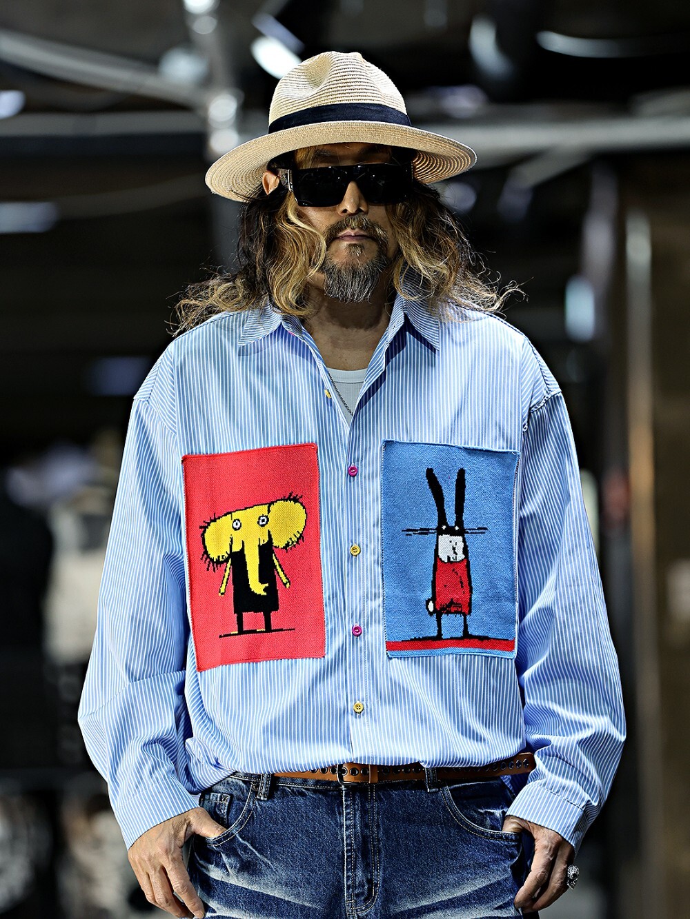 提花玩趣配色貼布襯衫