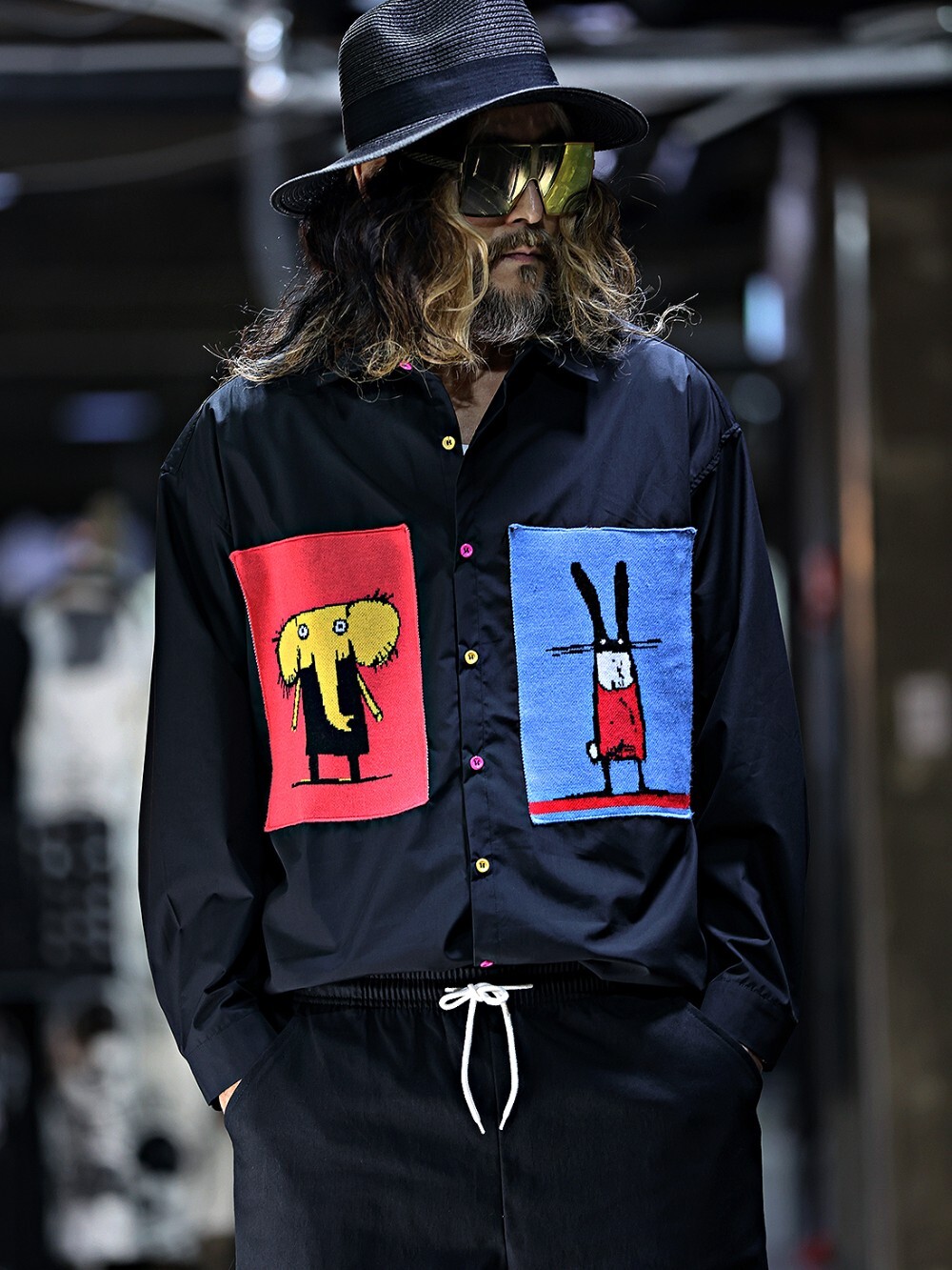 提花玩趣配色貼布襯衫