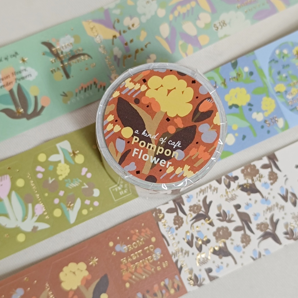 A Kind of cafe什物．蓬蓬花郵票 3cm割型燙金郵票貼紙卷 <整捲/分裝>