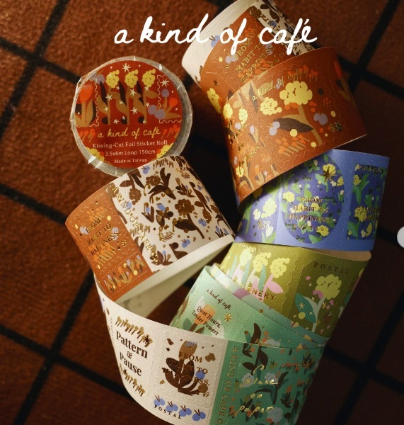 A Kind of cafe什物．蓬蓬花郵票 3cm割型燙金郵票貼紙卷 <整捲/分裝>