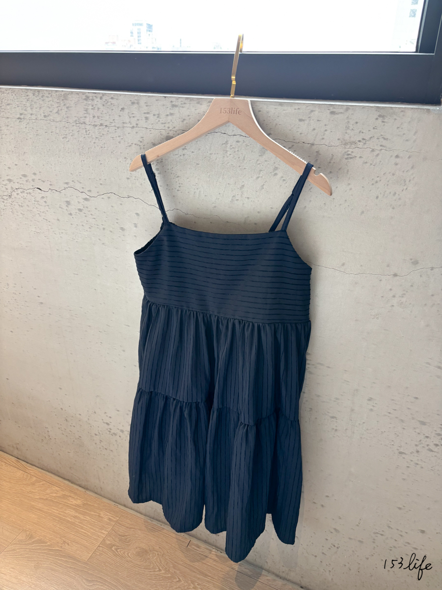 A26細肩線條寬鬆短洋裝(藍)