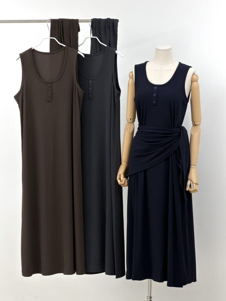 SA6010 U領鈕扣圍巾連身裙