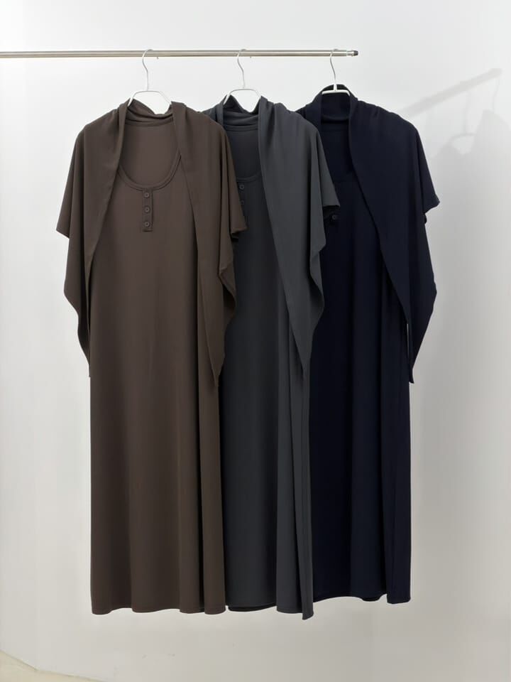 SA6010 U領鈕扣圍巾連身裙