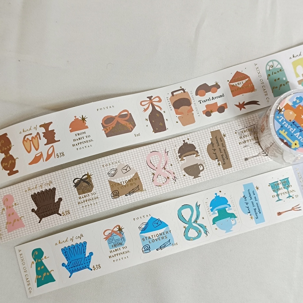 A Kind of cafe什物．隨行小物 3cm割型燙金郵票貼紙卷 <整捲/分裝>