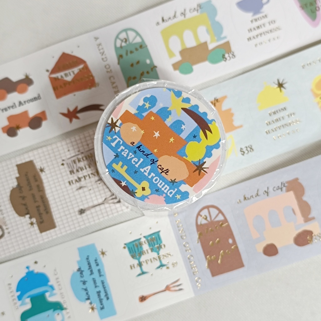 A Kind of cafe什物．隨行小物 3cm割型燙金郵票貼紙卷 <整捲/分裝>