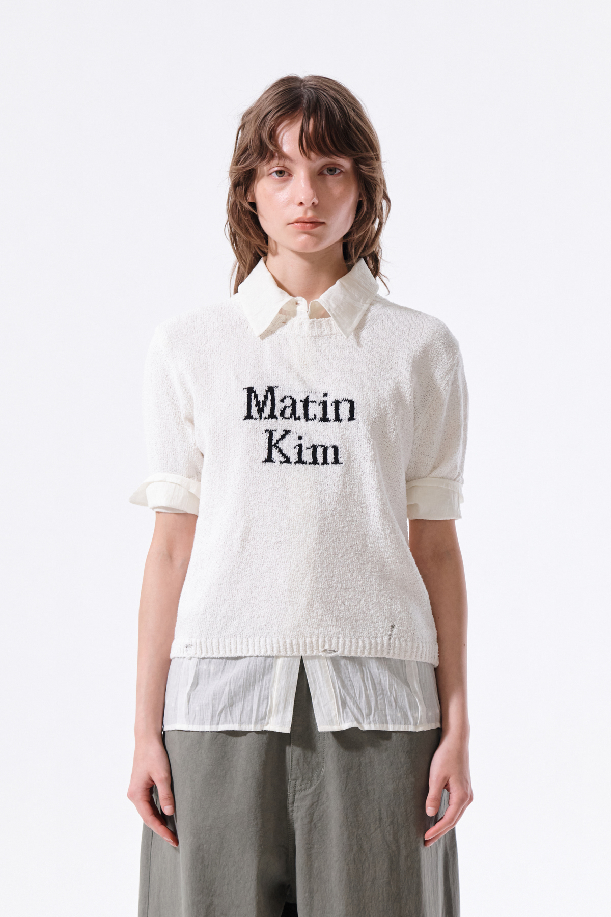 LOGO提花半袖針織上衣女款 白色