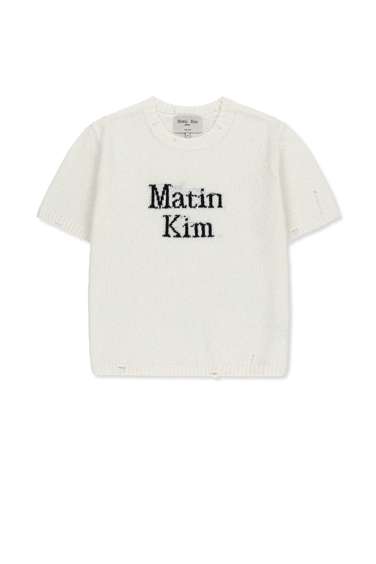 LOGO提花半袖針織上衣女款 白色