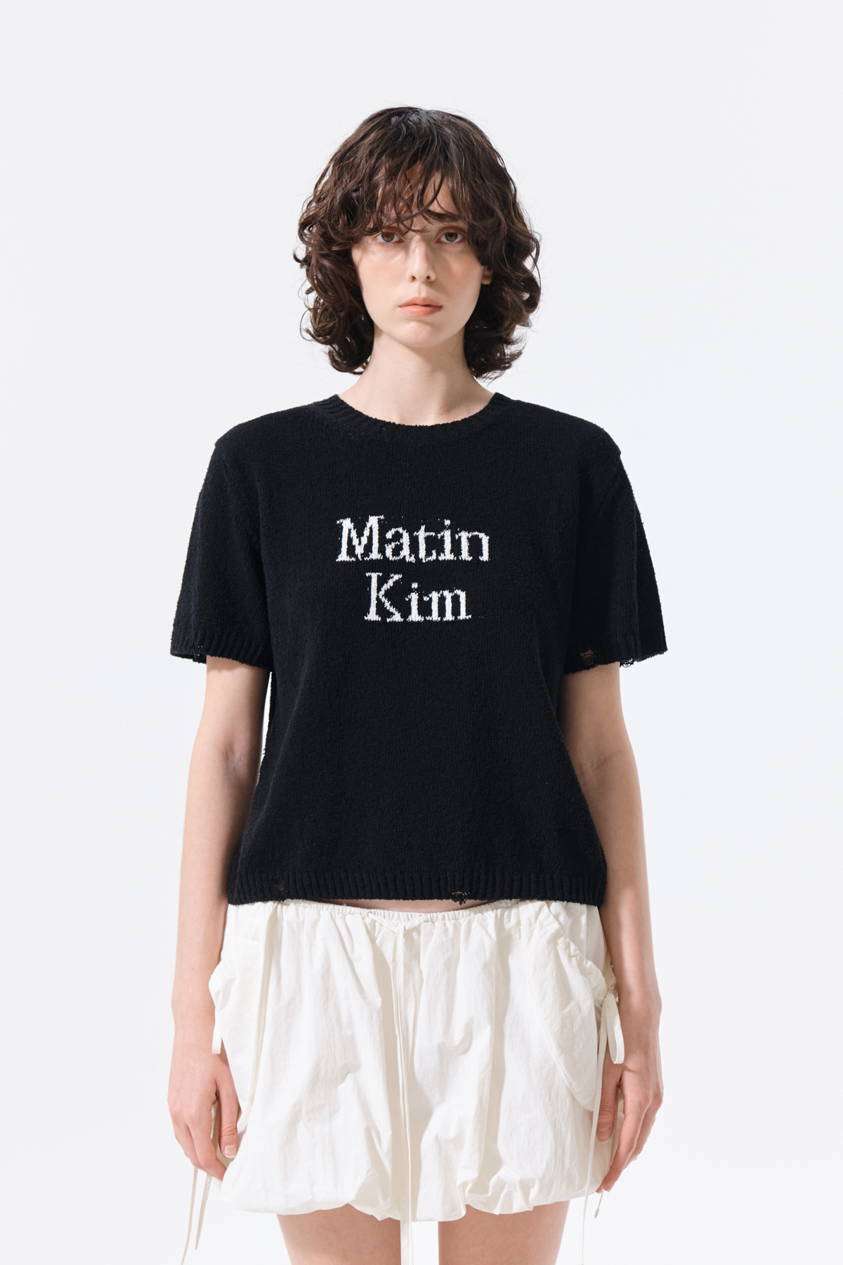 LOGO提花半袖針織上衣女款 黑色