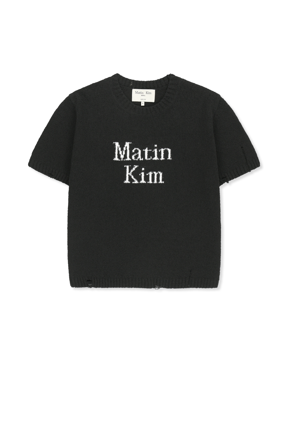 LOGO提花半袖針織上衣女款 黑色