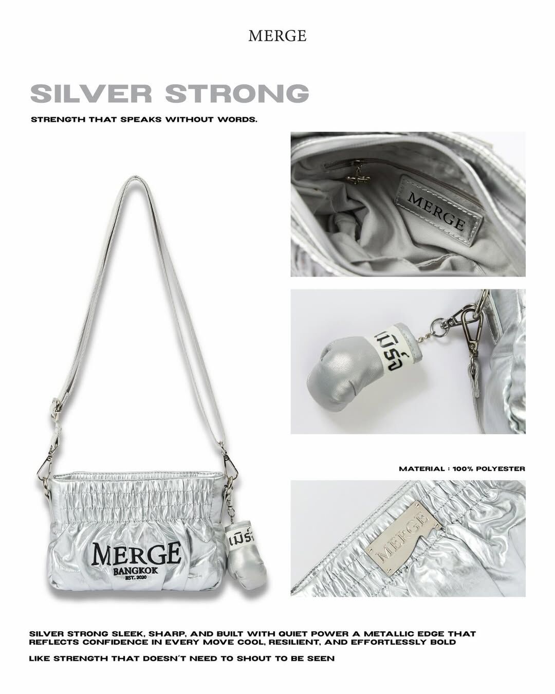 【Luxury】 泰國質感小眾品牌 MERGE Boxing Mini Bag MERGE包包 拉皺背帶方包 亮面皮革包 斜背包 郵差包
