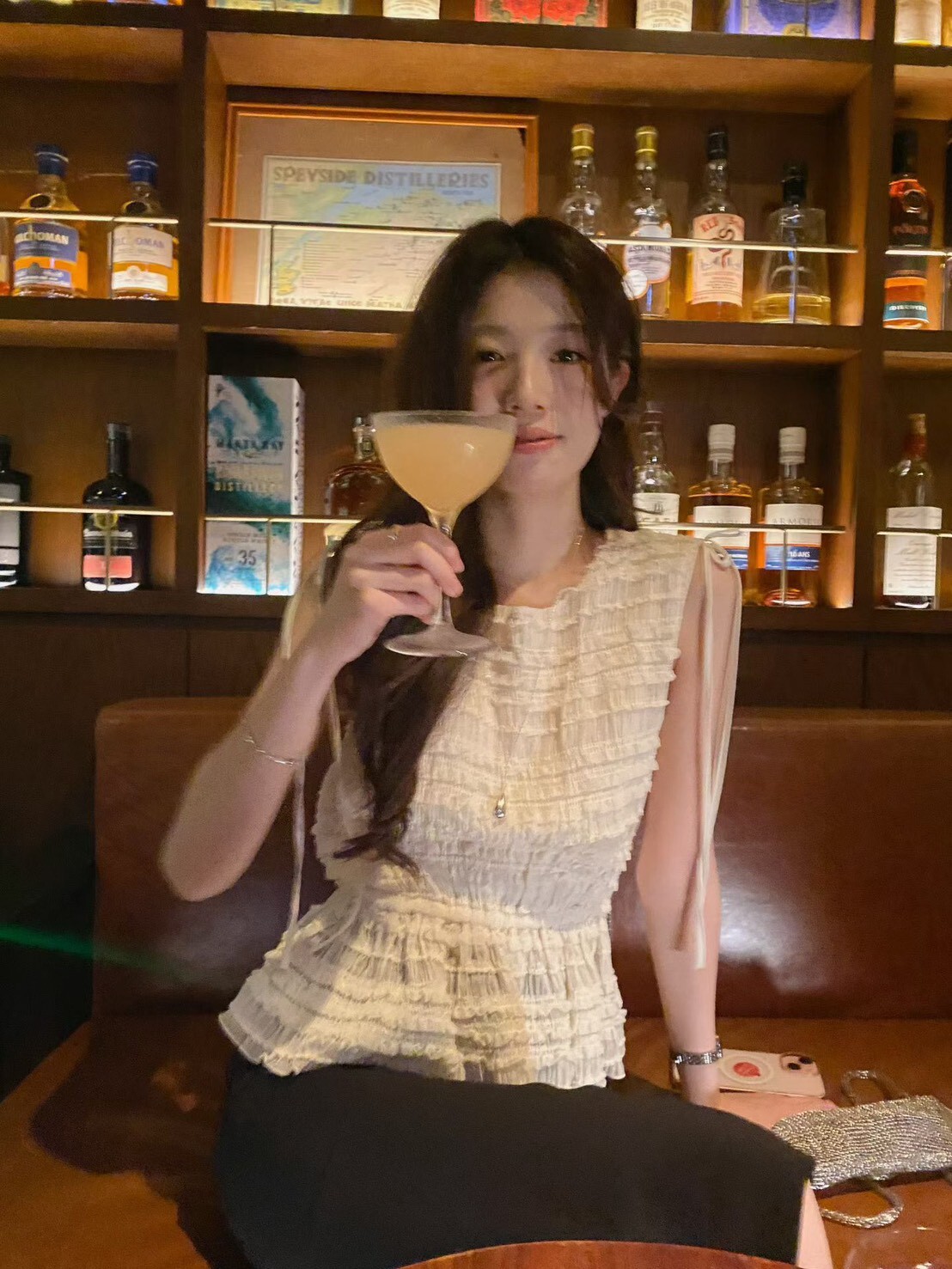 肩綁結蕾絲條背心