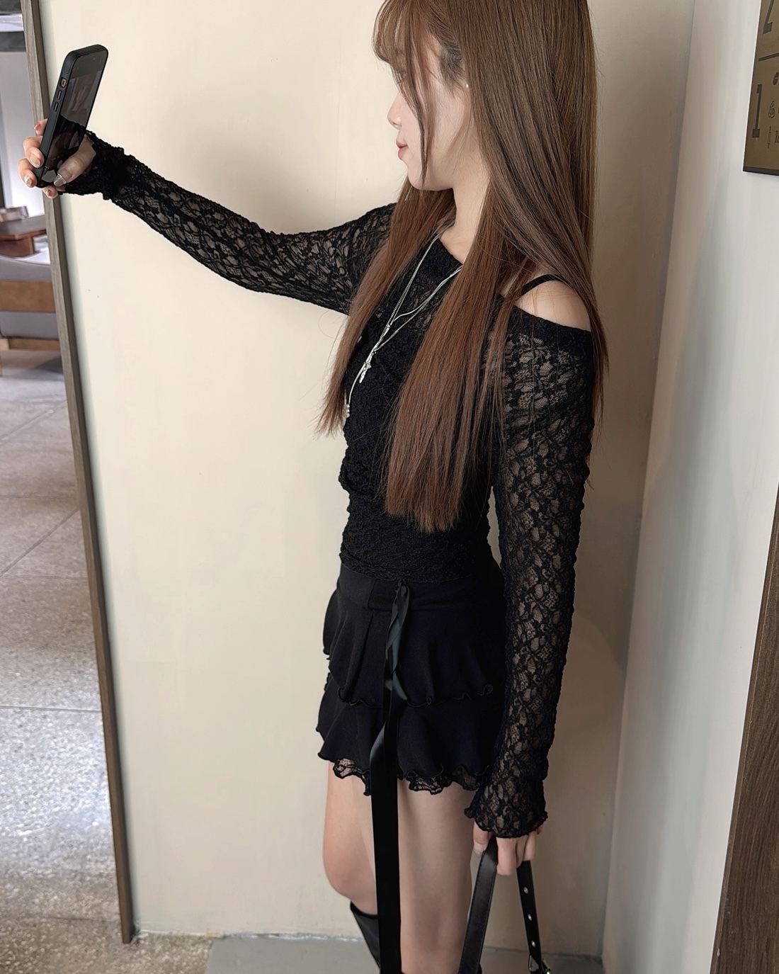 ❥韓國爆款 蕾絲一字領 兩件式套裝