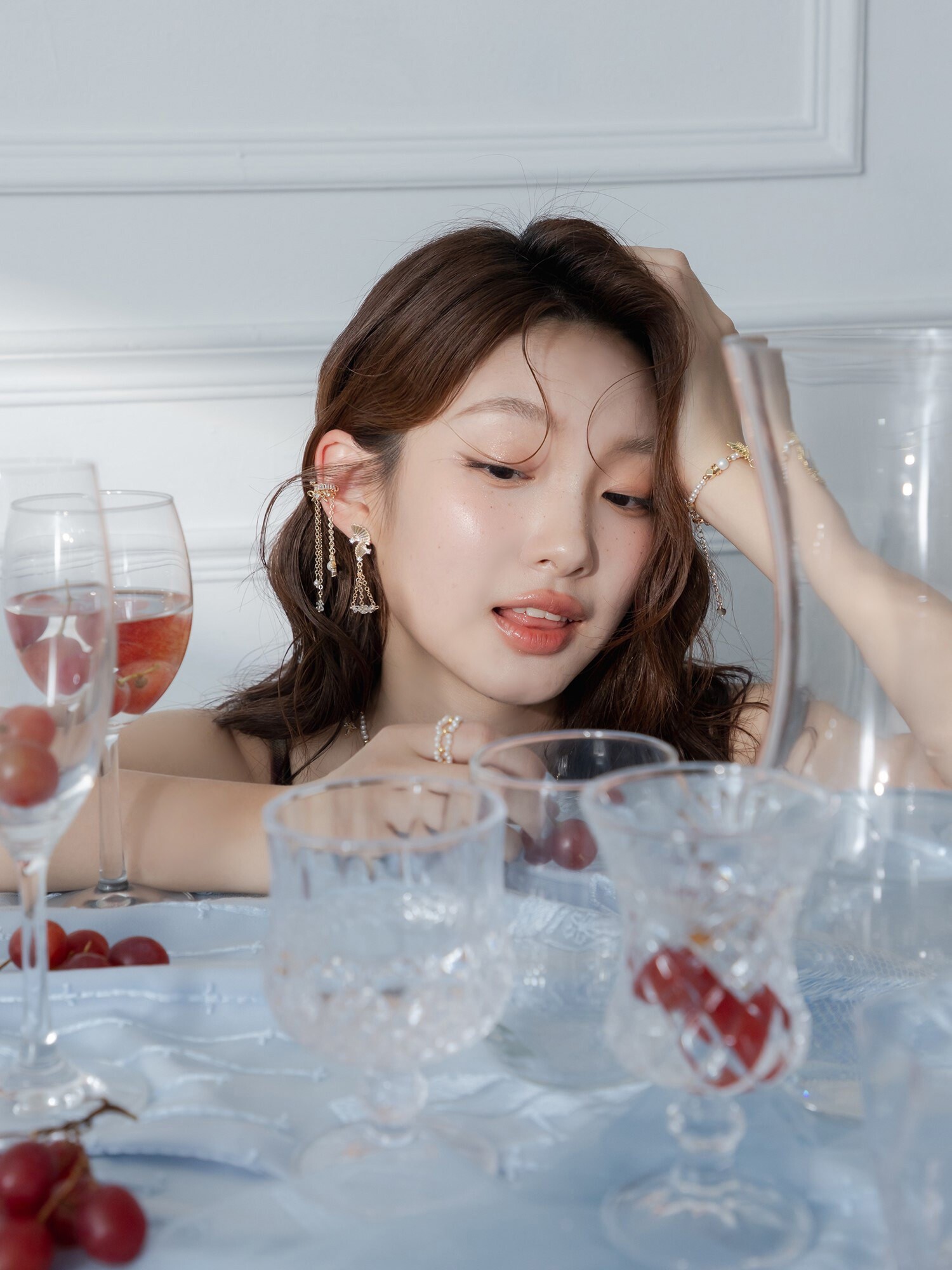 移動城堡。MUCHAT手作14KGP鋯石扇形流蘇純銀針耳環