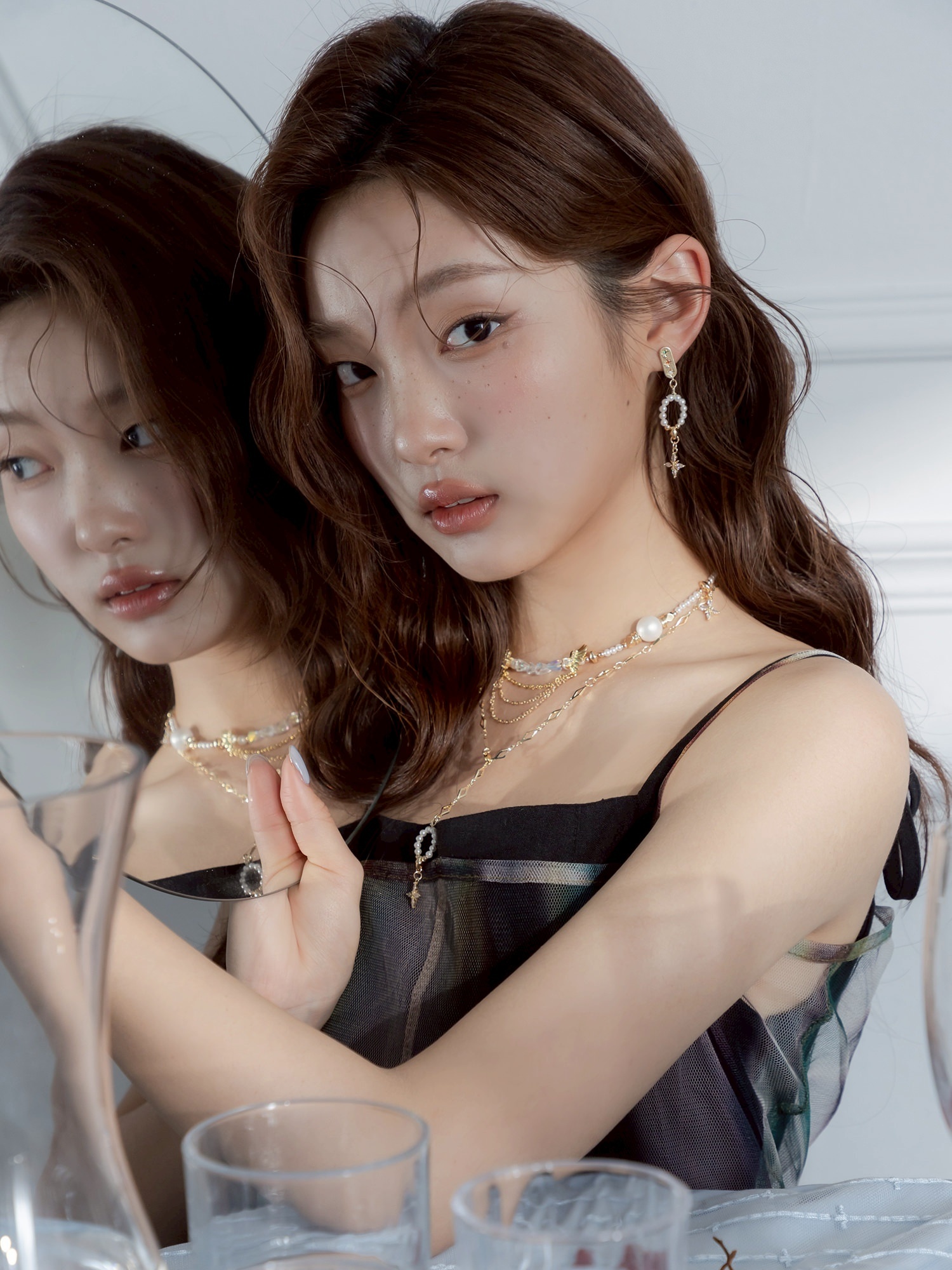 蠻蠻小陽台。MUCHAT手作14KGP鋯石星芒珍珠純銀針耳環