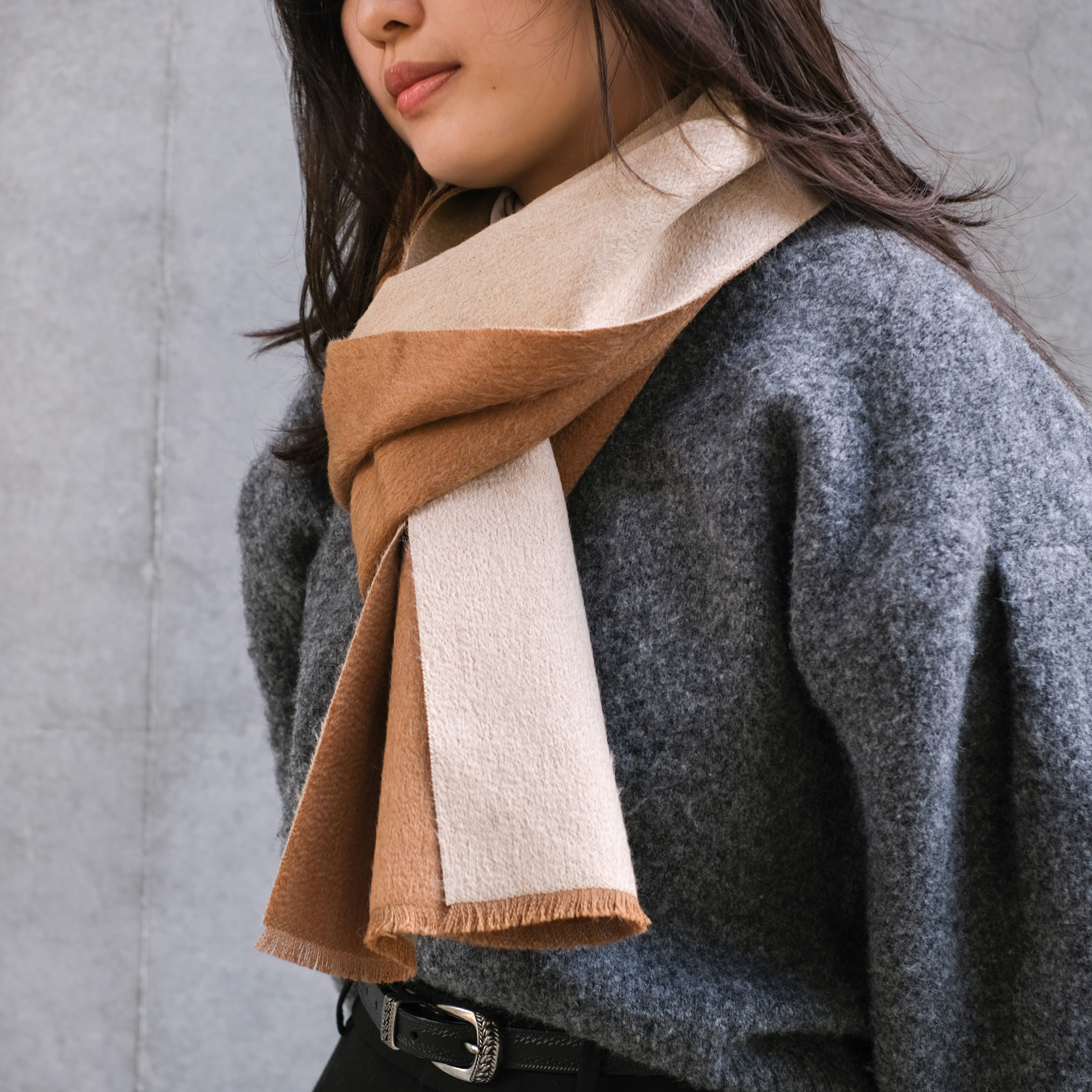 安地斯羊駝圍巾｜雙面suri款 - 原駝｜秘魯