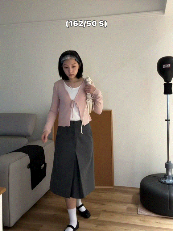 雙褲頭設計質感褶皺中裙 (灰)