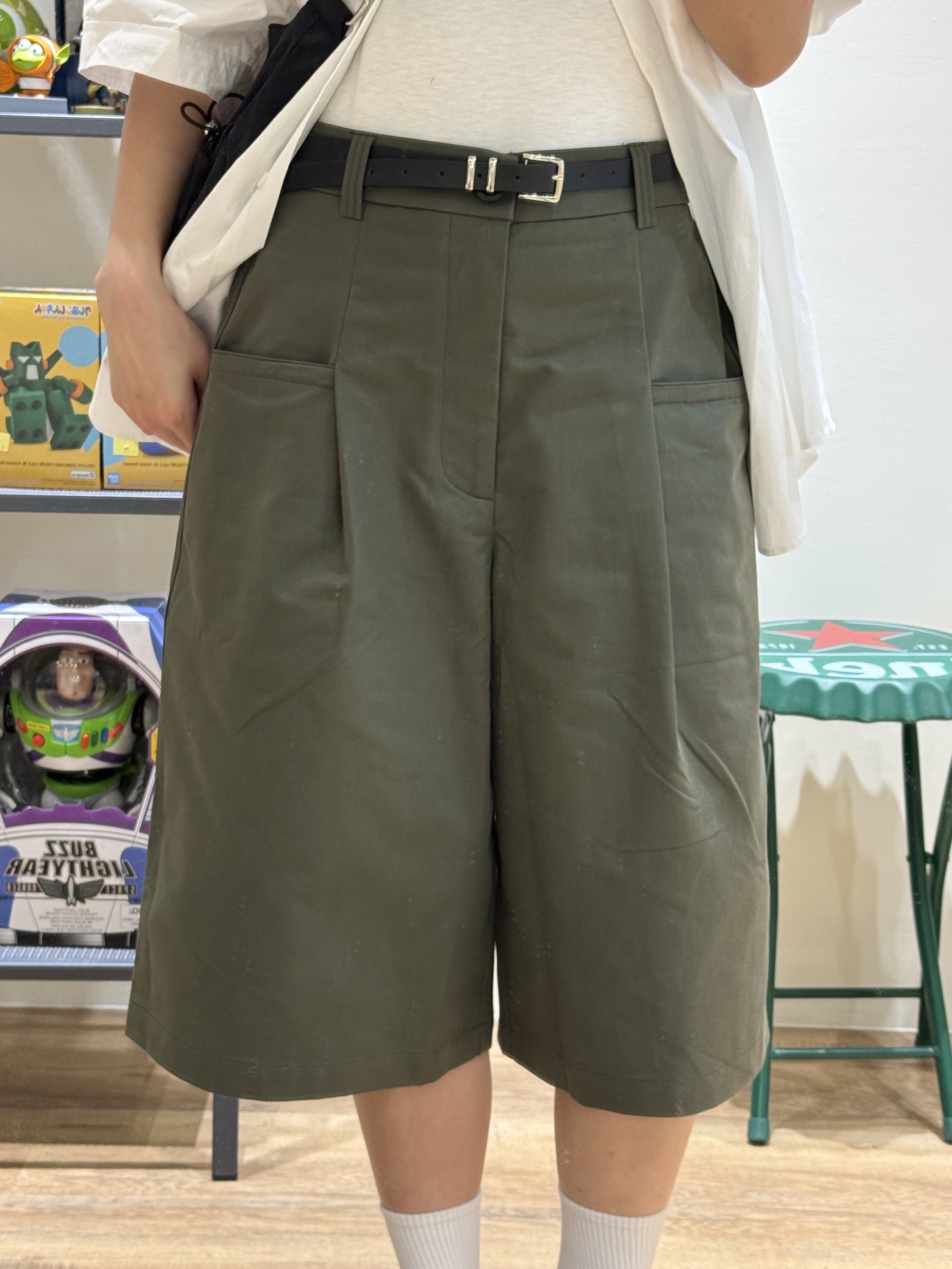 質感水洗工裝七分褲 (綠)