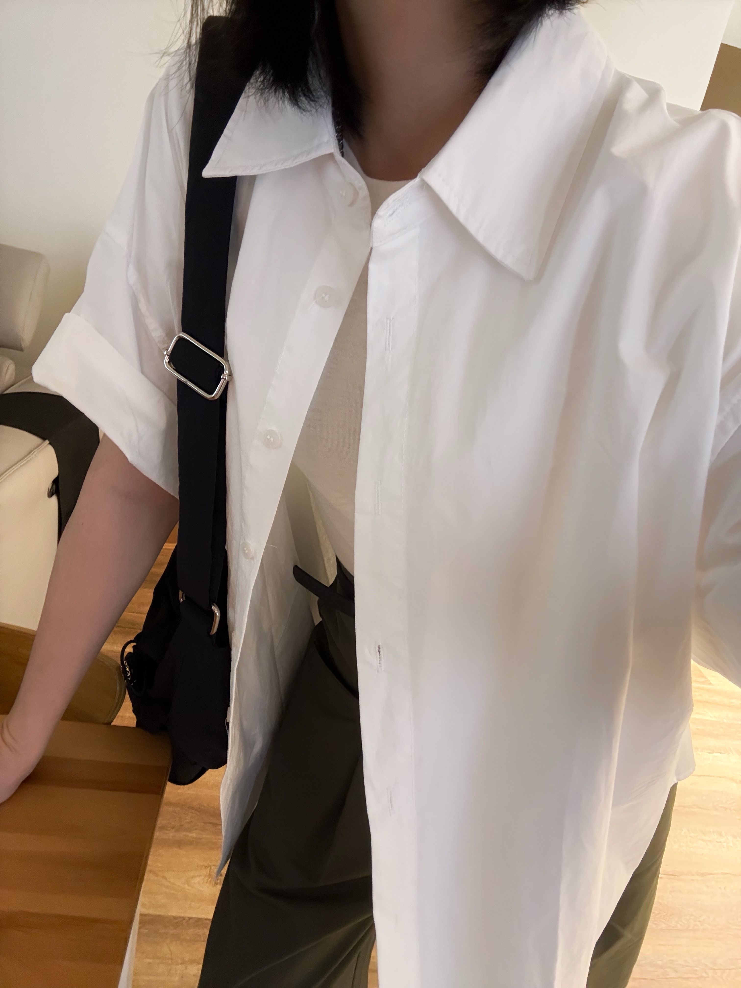 涼感短袖寬鬆襯衫 (白)