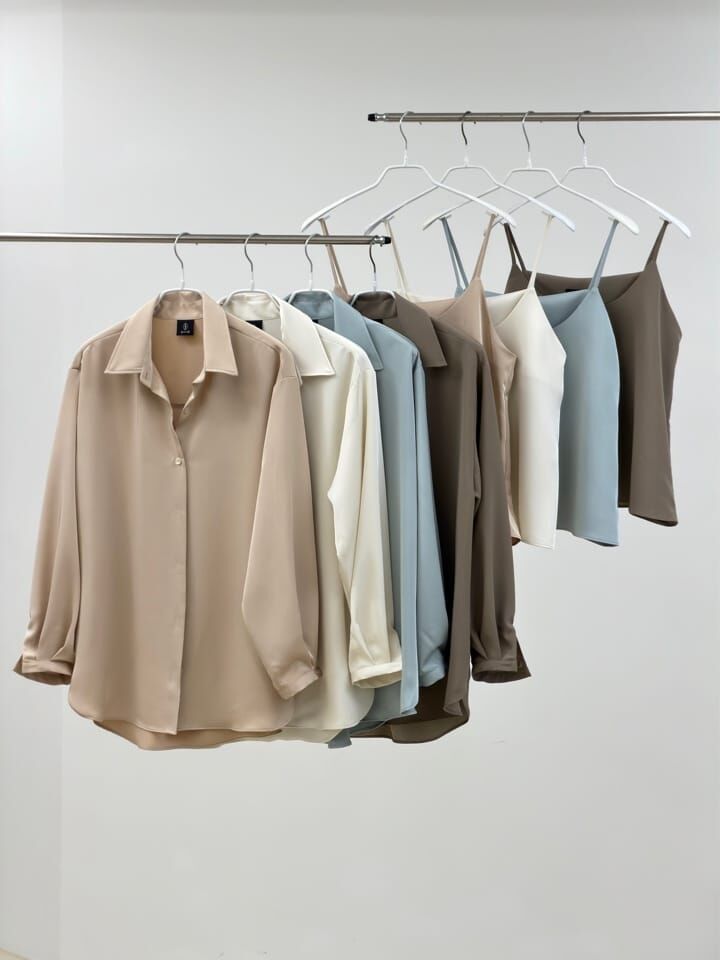 SA6030 歐美絲滑質感吊帶恤衫套裝