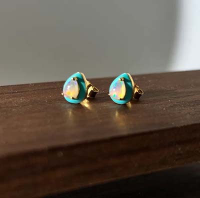 果石嚴選伊索比亞歐珀水滴耳釘