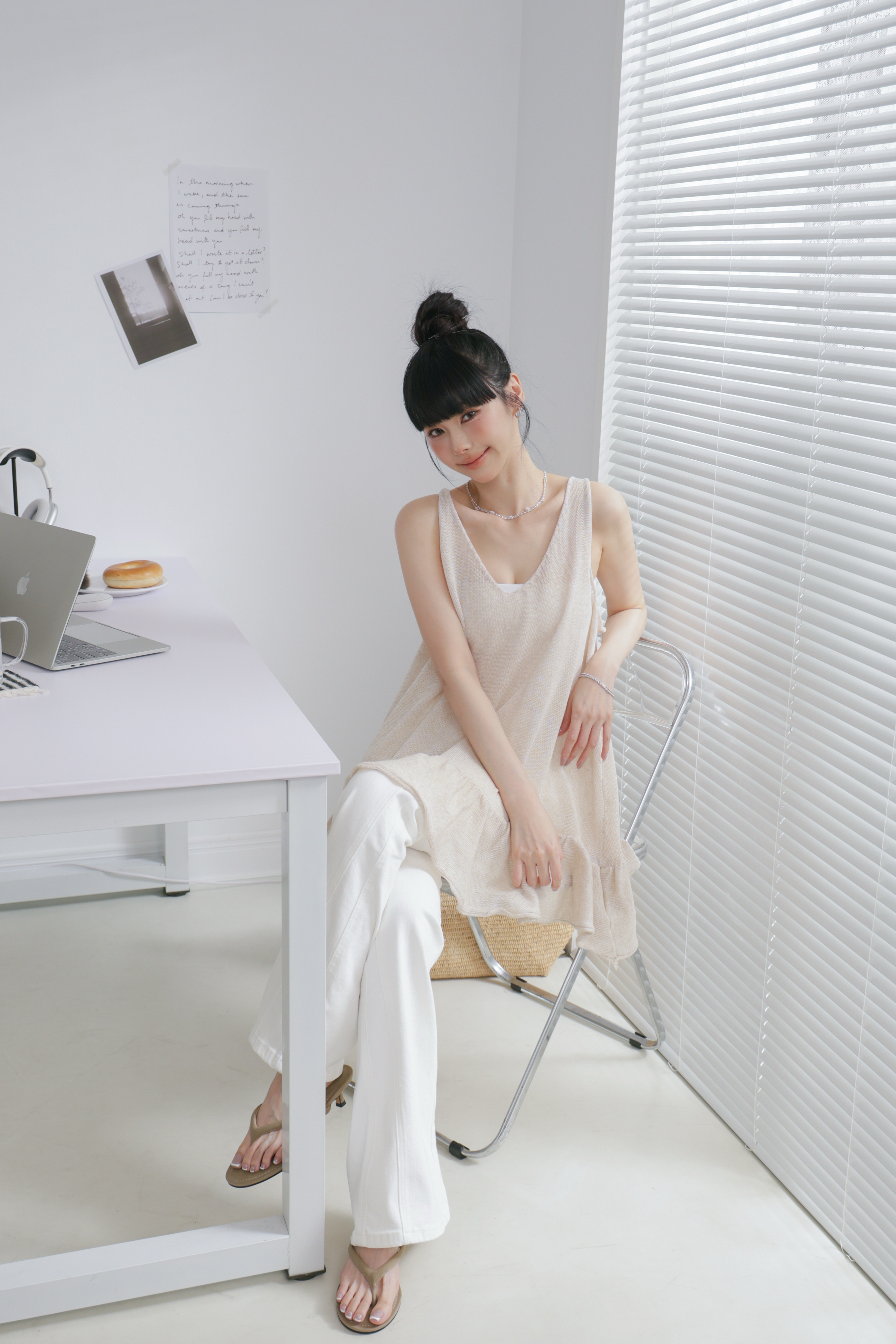 後綁帶下擺荷葉針織長版背心 P37