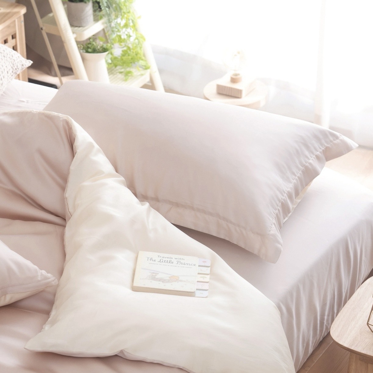 60支天絲床包組 | 薄櫻 x 奶油黃