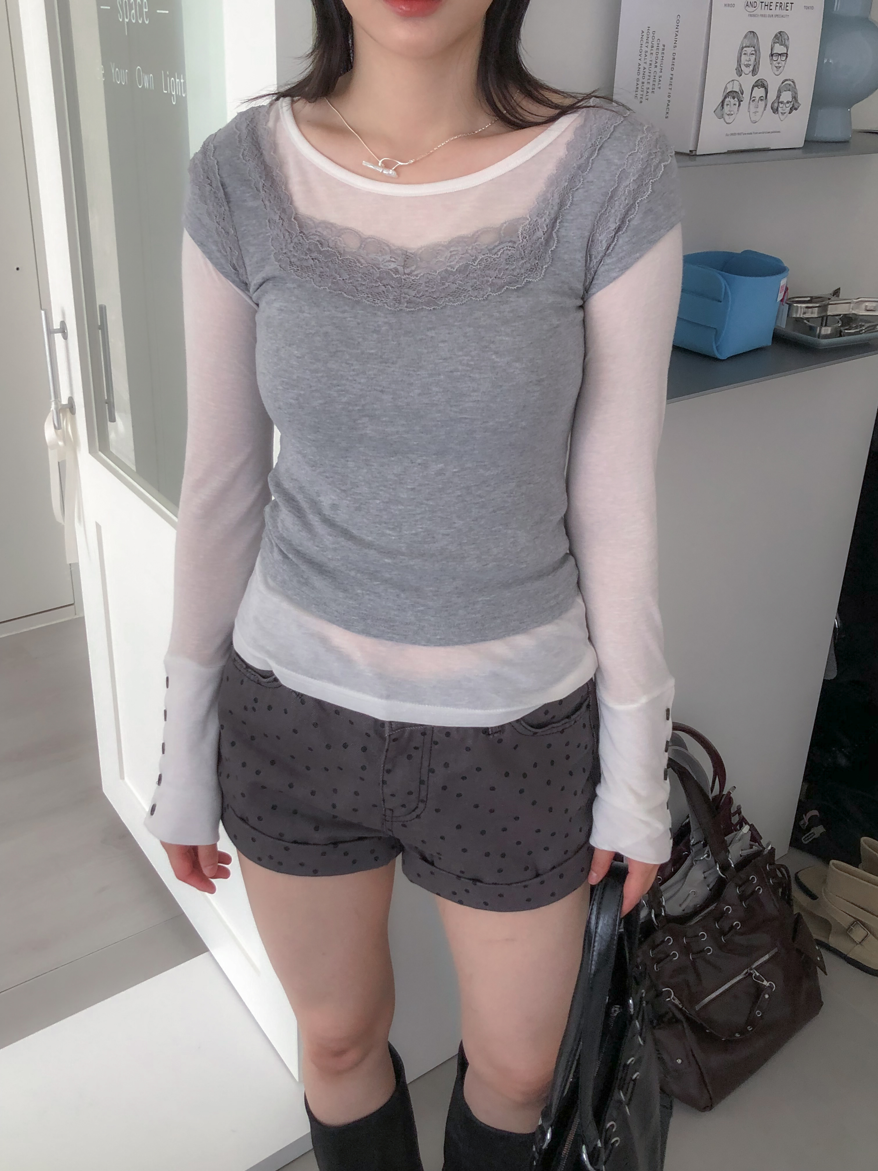 lace slim inner top #上衣