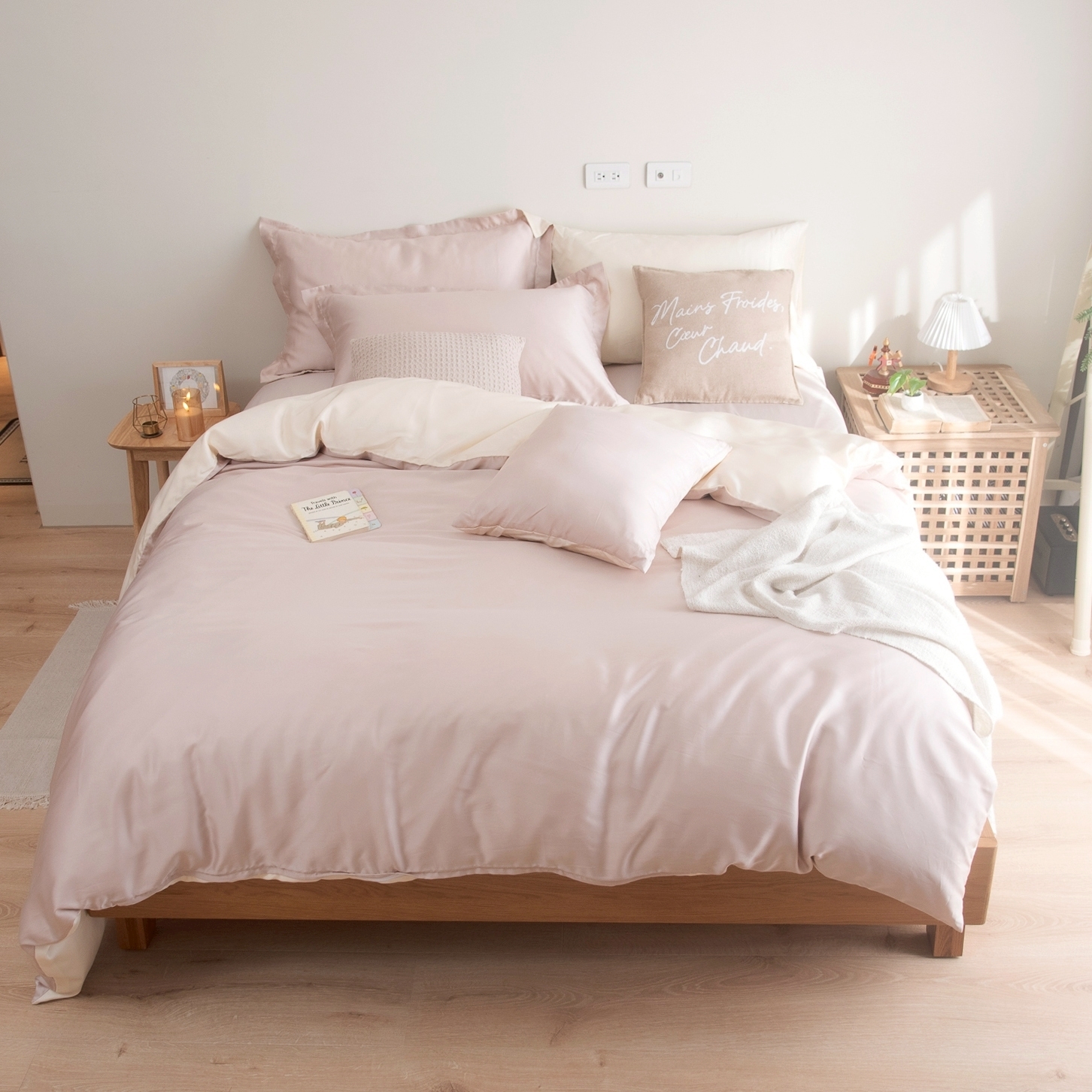 60支天絲床包兩用被組 | 薄櫻 x 奶油黃