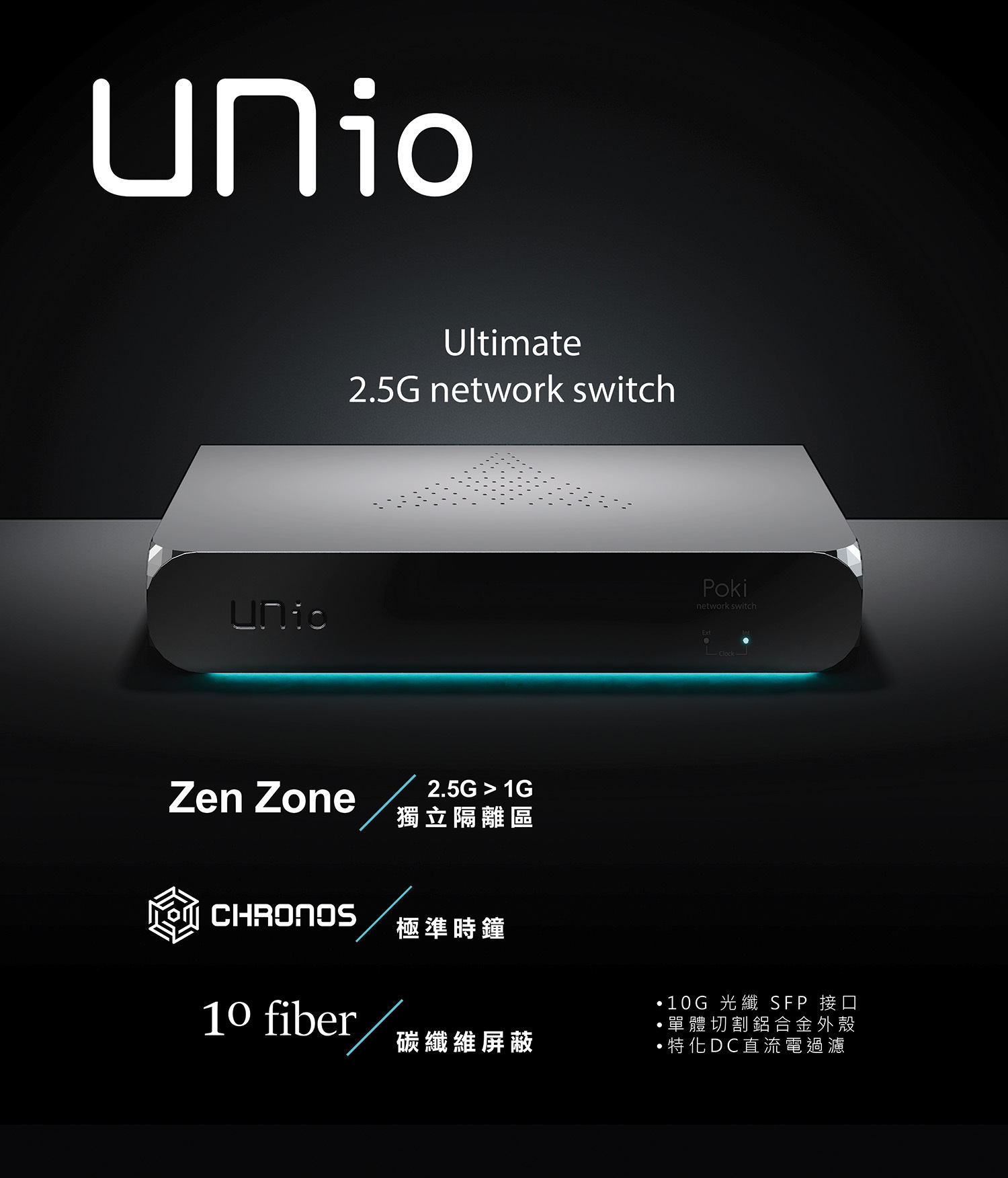 ungnoi UNio Poki 音響級網路交換器正面外觀 - 台北音響 Hi-End 數位串流升級推薦