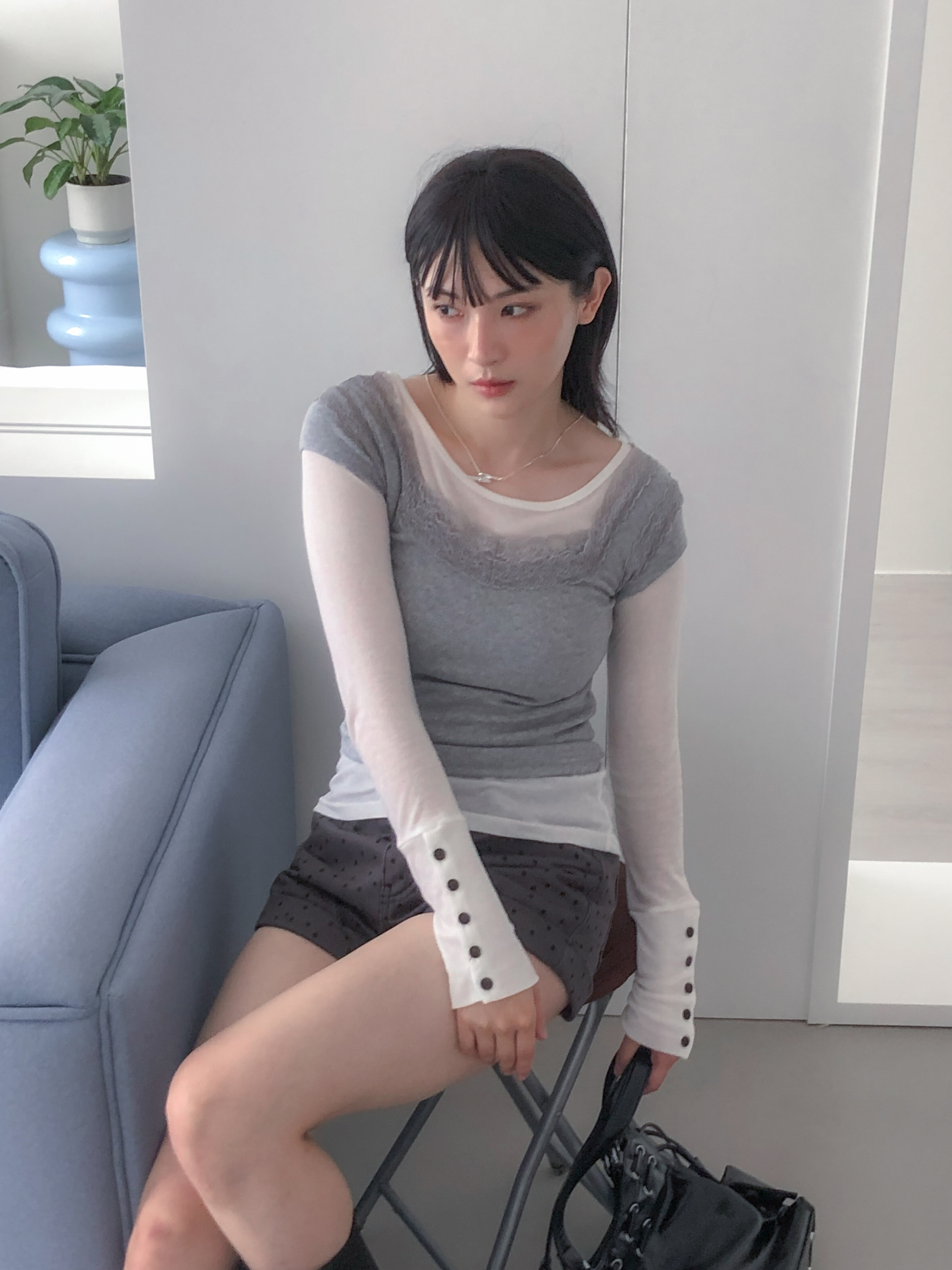 lace slim inner top #上衣