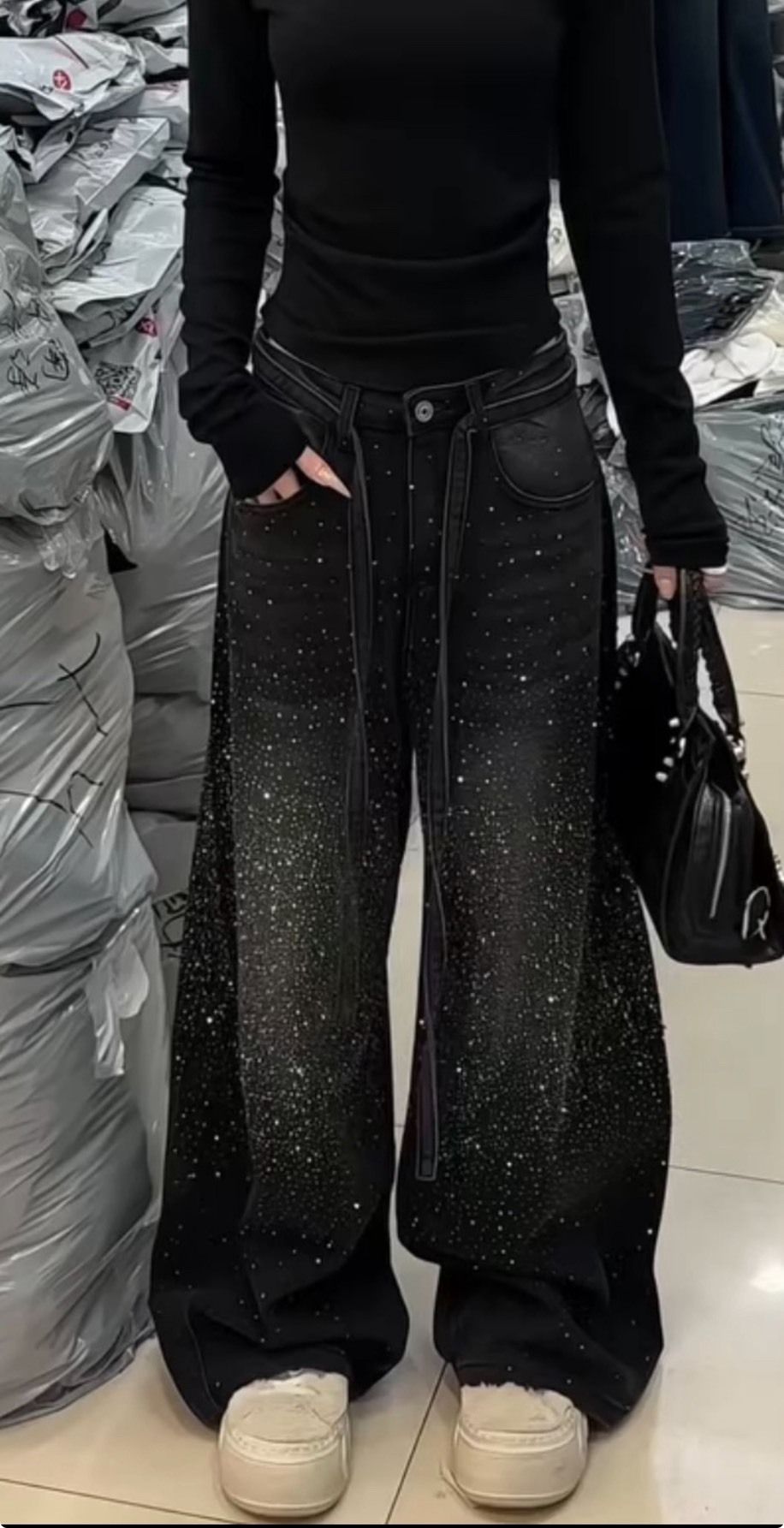 (GOAL) 爆閃 滿天星燙鑽闊腿落地褲 MU 8033 8035