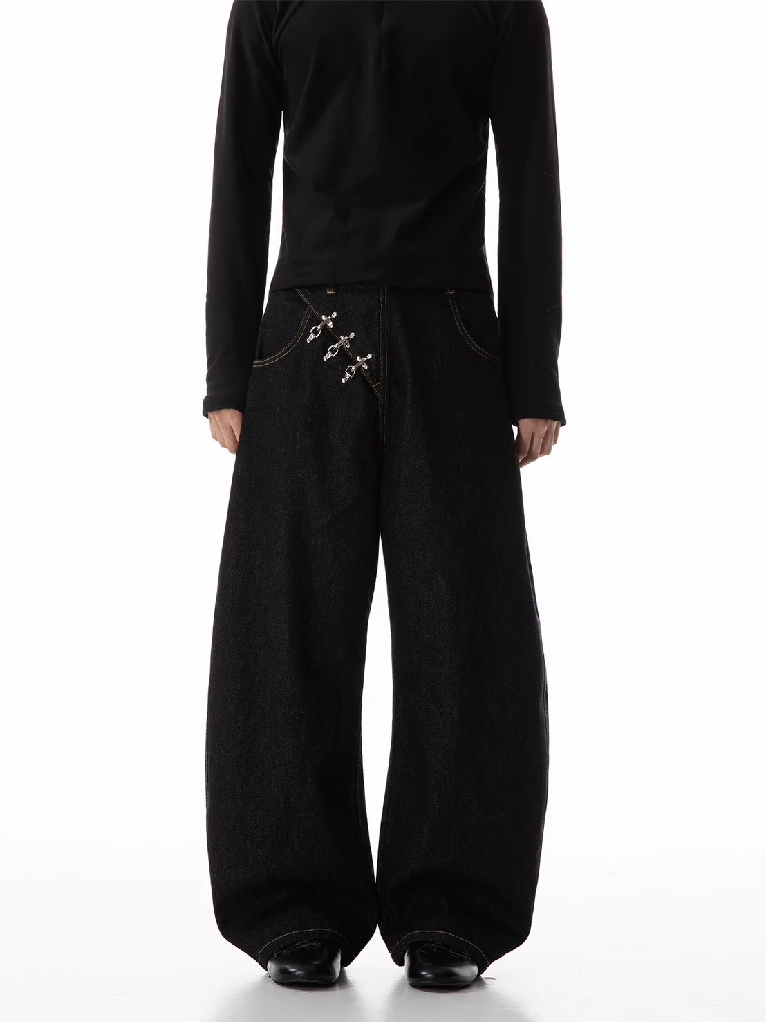 (GOAL) 牛仔原色飛機扣落地長褲 EVLI k5607