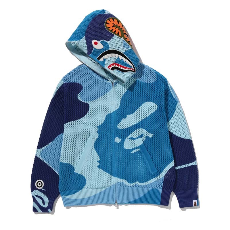 BAPE Abc Camo Crochet Shark Relaxed Fit Full Zip Hoodie 鯊魚 連帽外套 藍迷彩 BAPE-621 [台灣現貨]