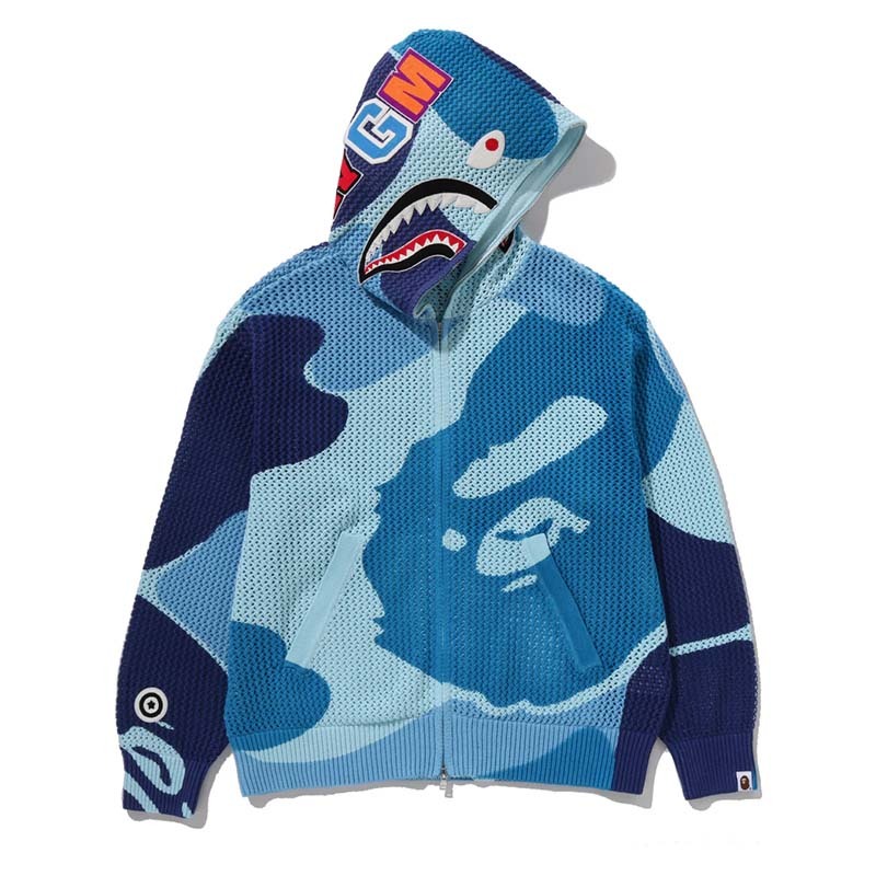 BAPE Abc Camo Crochet Shark Relaxed Fit Full Zip Hoodie 鯊魚 連帽外套 藍迷彩 BAPE-621 [台灣現貨]