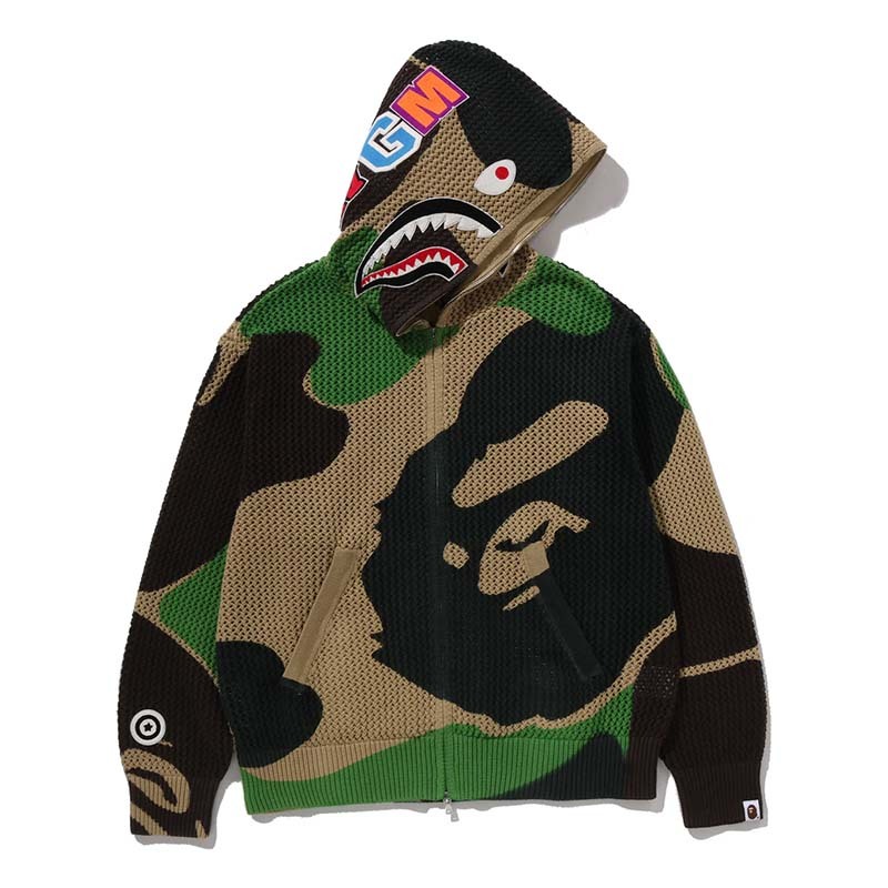 BAPE Abc Camo Crochet Shark Relaxed Fit Full Zip Hoodie 鯊魚 連帽外套 綠迷彩 BAPE-622 [台灣現貨]