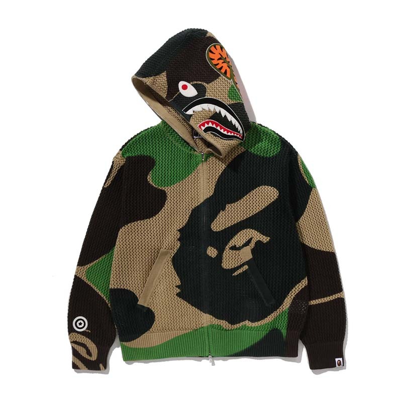 BAPE Abc Camo Crochet Shark Relaxed Fit Full Zip Hoodie 鯊魚 連帽外套 綠迷彩 BAPE-622 [台灣現貨]