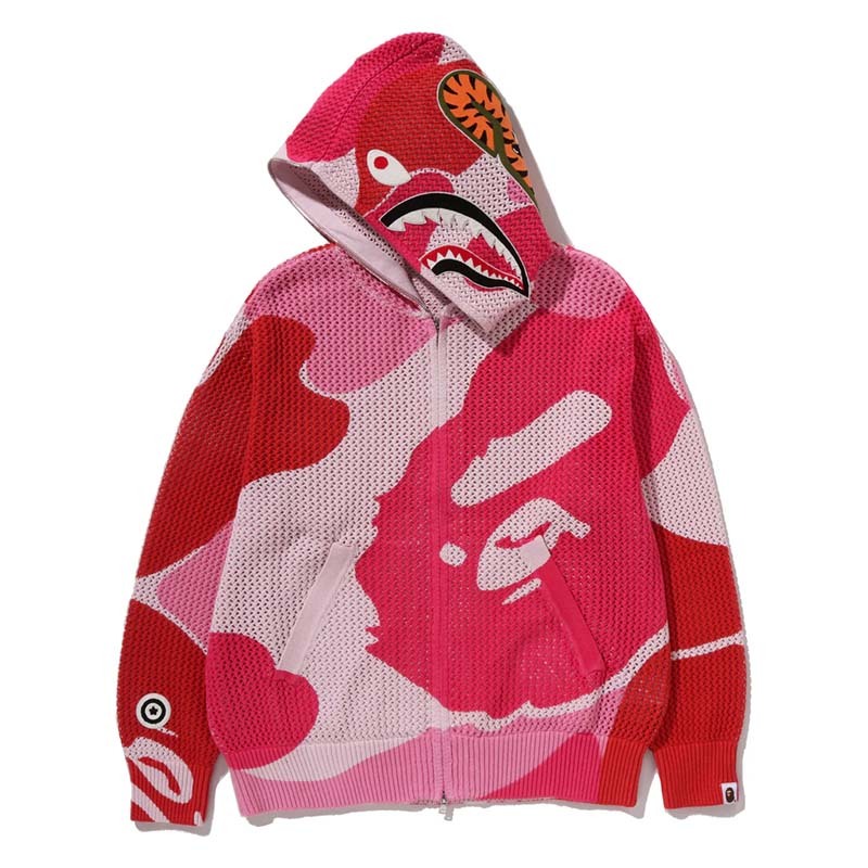 BAPE Abc Camo Crochet Shark Relaxed Fit Full Zip Hoodie 鯊魚 連帽外套 紅迷彩 BAPE-623 [台灣現貨]