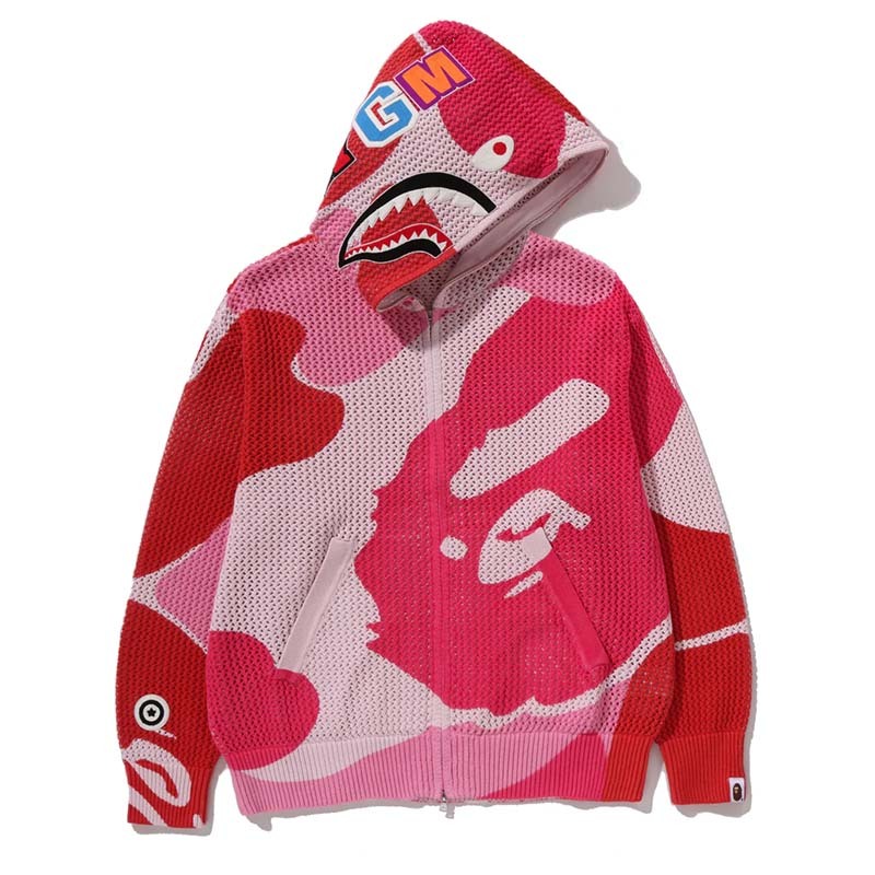 BAPE Abc Camo Crochet Shark Relaxed Fit Full Zip Hoodie 鯊魚 連帽外套 紅迷彩 BAPE-623 [台灣現貨]