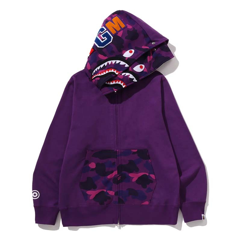 BAPE Color Camo Shark Full Zip Double Hoodie 雙層鯊魚 連帽外套 紫迷彩 BAPE-624 [台灣現貨]