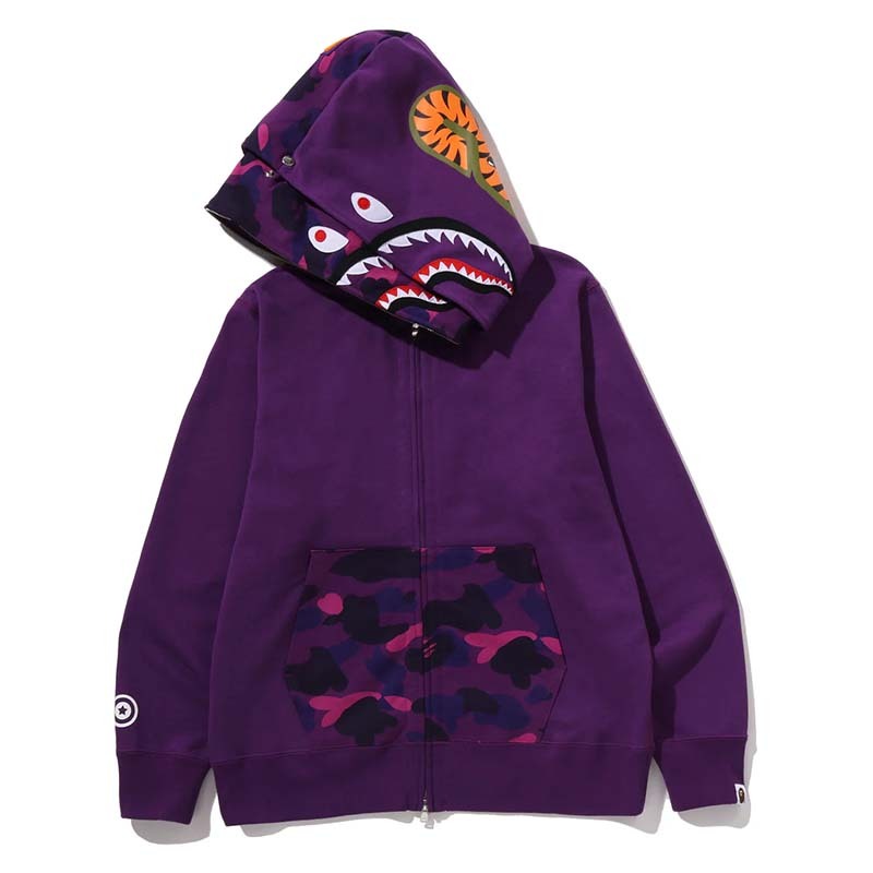 BAPE Color Camo Shark Full Zip Double Hoodie 雙層鯊魚 連帽外套 紫迷彩 BAPE-624 [台灣現貨]