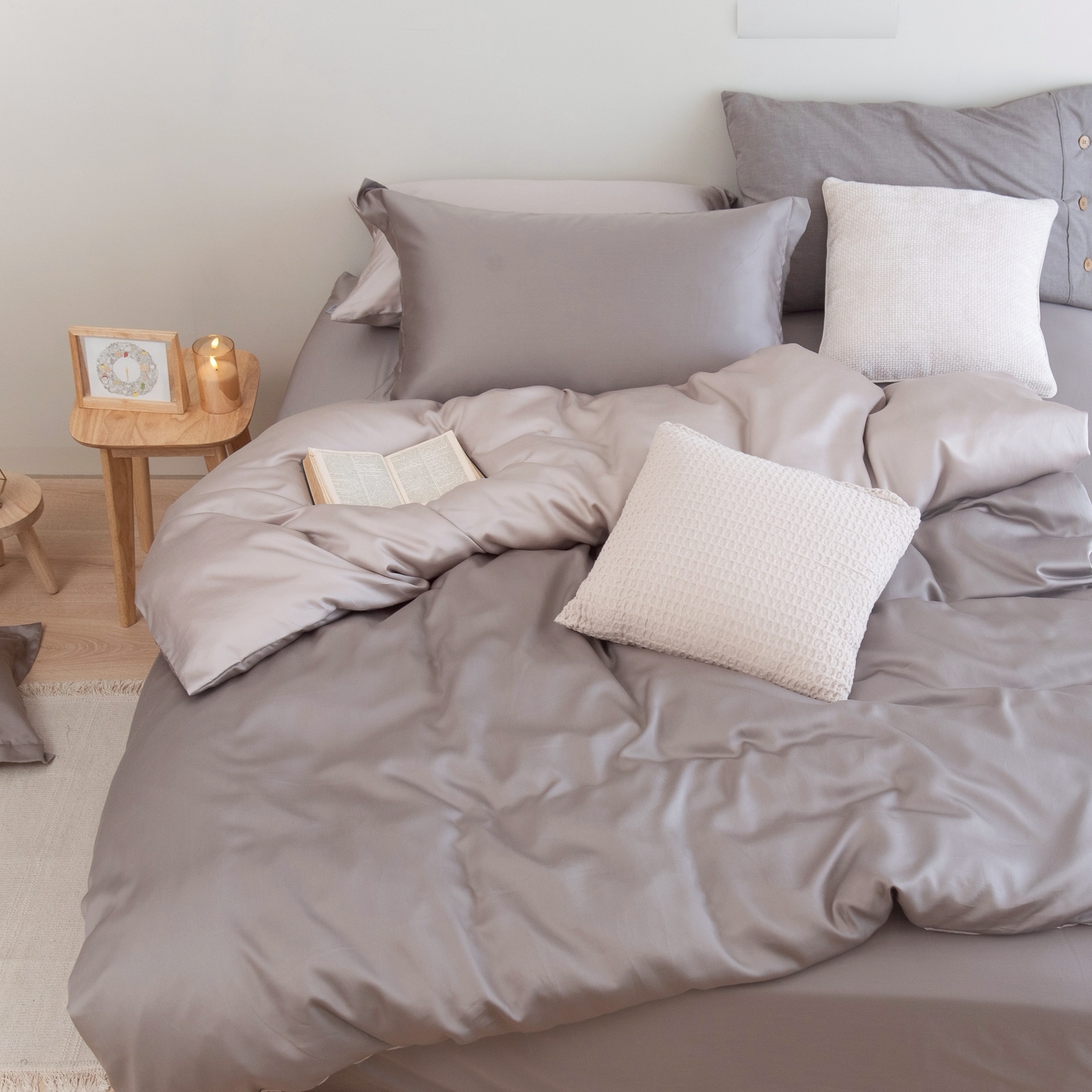 60支天絲床包兩用被組 | 亞麻灰 x 暖砂米