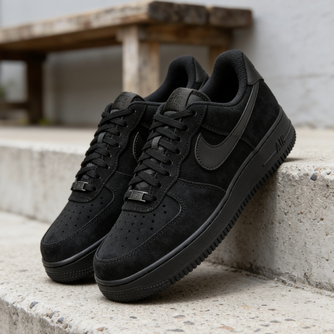 NIKE AIR FORCE W 1'07 麂皮 全黑 黑魂 空軍 女鞋 IO4833-004