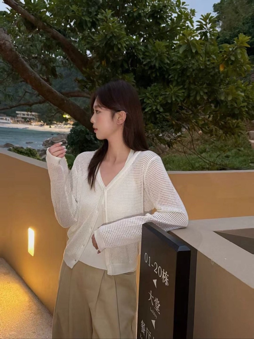 (GOAL) 鏤空華夫格針織開襟衫 OIT26853