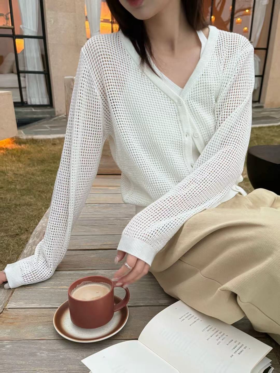 (GOAL) 鏤空華夫格針織開襟衫 OIT26853