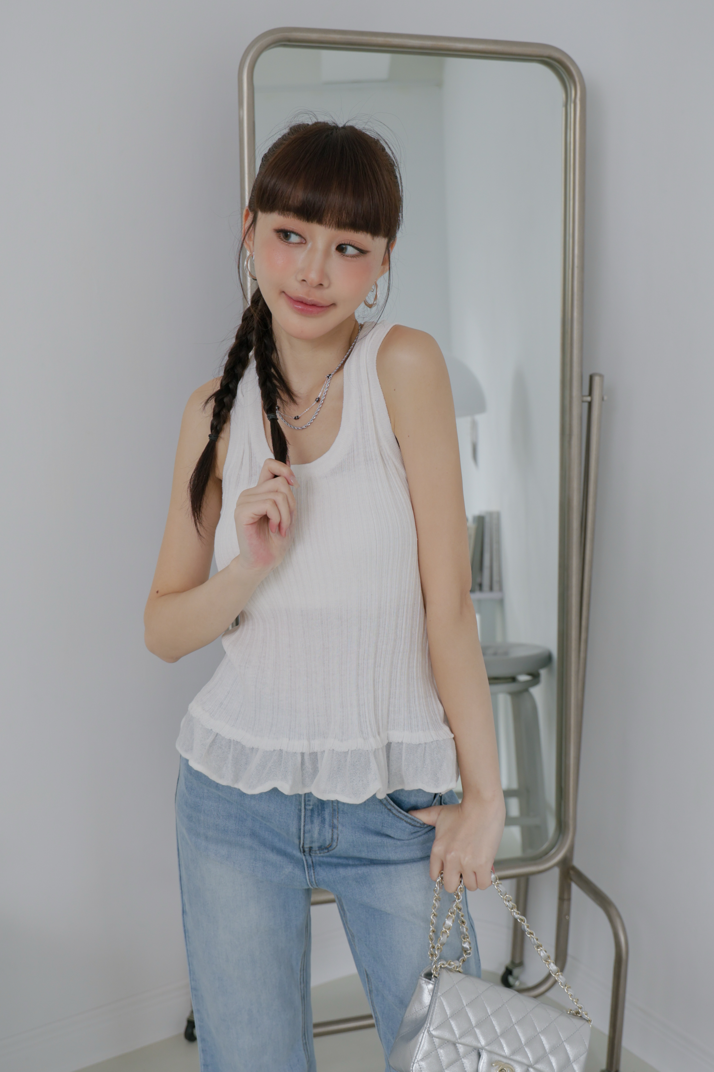 超高級下擺拼接紗針織背心 P47